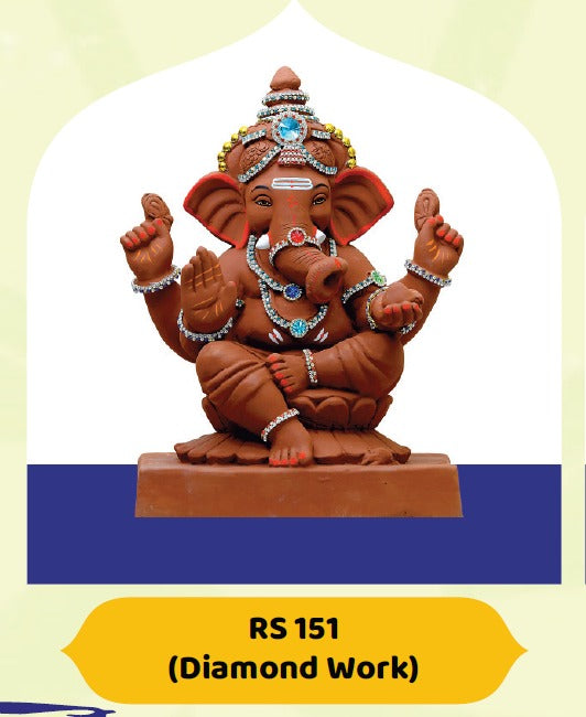 Ganesh Idol 15"  Home Visarjan Kacchi Mitti (Eco Friendly - 151 (Diamond) - Assorted Colour - Only Berlin same day delivery - Spice Village