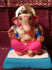 Ganesh Idol 6"  Home Visarjan Kacchi Mitti Ganesh (Eco Friendly -02) (COLOURED) - Assorted Colour - Only Berlin same day delivery - Spice Village