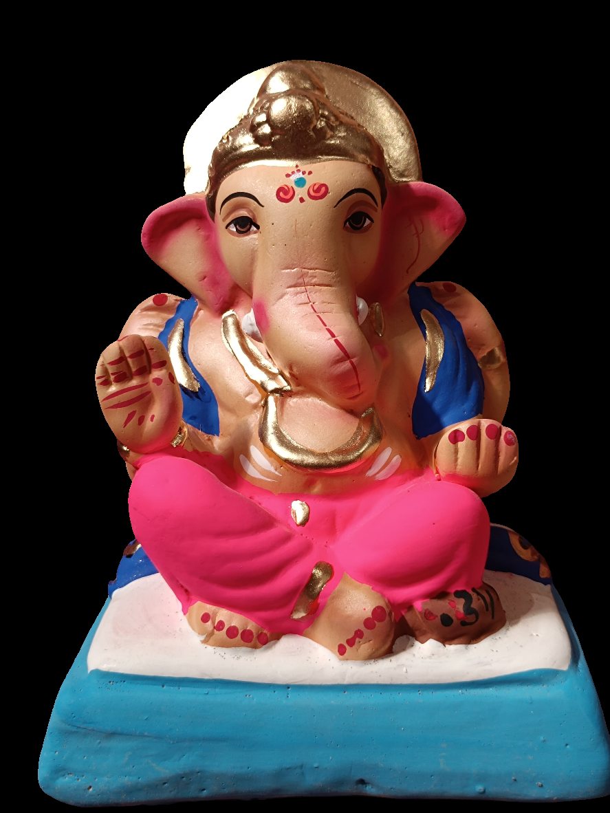 Ganesh Idol 6"  Home Visarjan Kacchi Mitti Ganesh (Eco Friendly -02) (COLOURED) - Assorted Colour - Only Berlin same day delivery - Spice Village