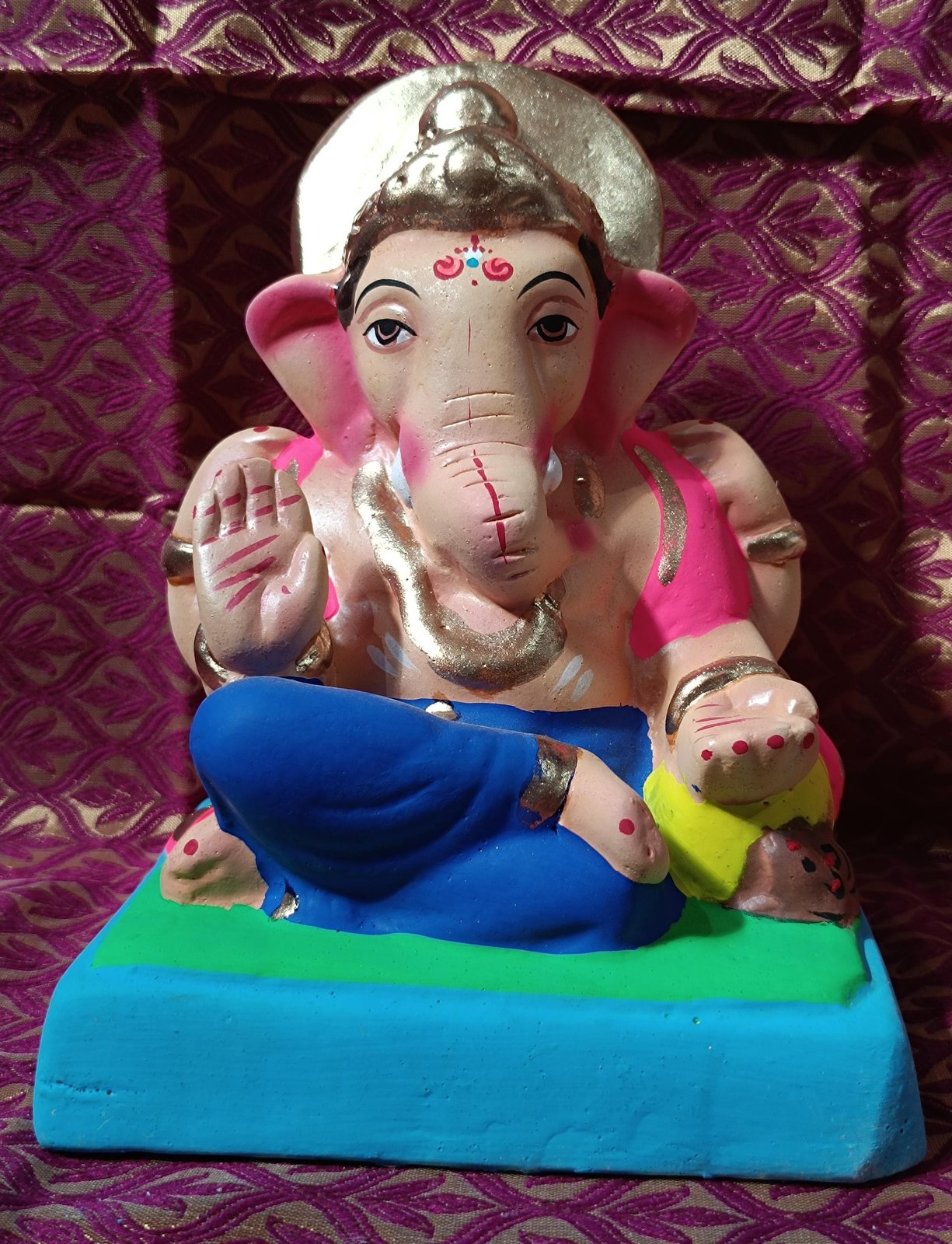 Ganesh Idol 6"  Home Visarjan Kacchi Mitti Ganesh (Eco Friendly -03) (COLOURED) - Assorted Colour - Only Berlin same day delivery - Spice Village