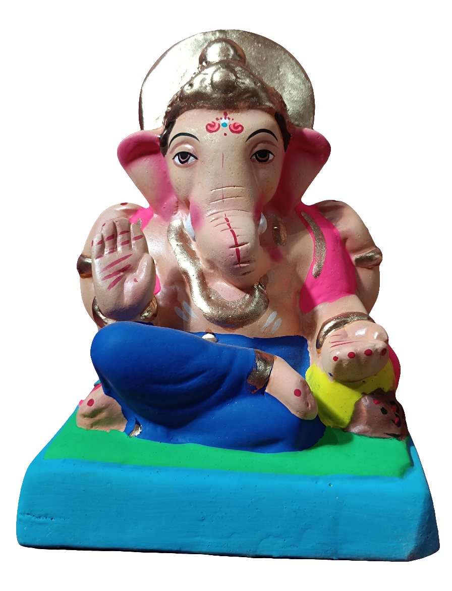 Ganesh Idol 6"  Home Visarjan Kacchi Mitti Ganesh (Eco Friendly -03) (COLOURED) - Assorted Colour - Only Berlin same day delivery - Spice Village