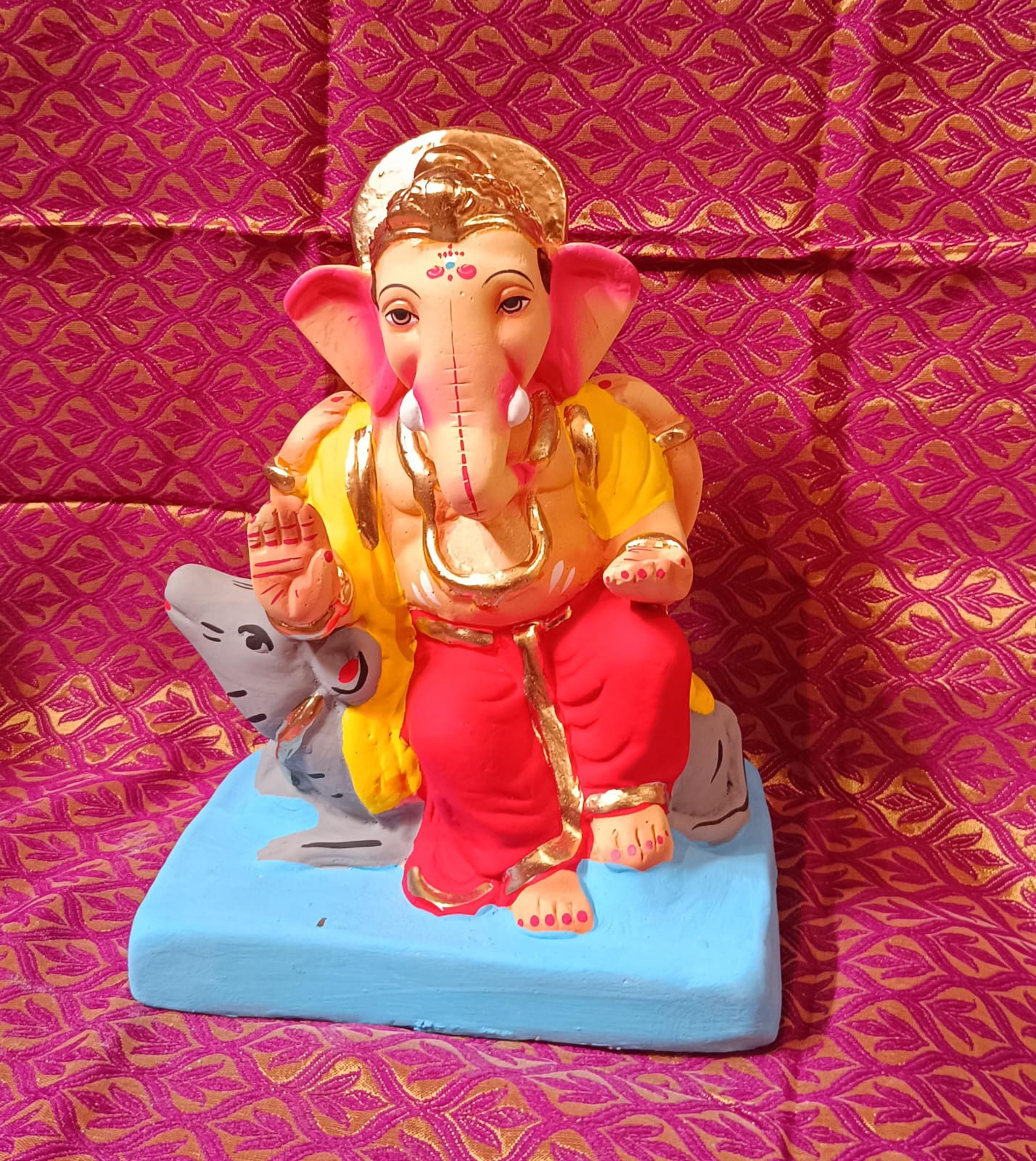 Ganesh Idol 6"  Home Visarjan Kacchi Mitti Ganesh (Eco Friendly -05) (COLOURED) - Assorted Colour - Only Berlin same day delivery - Spice Village