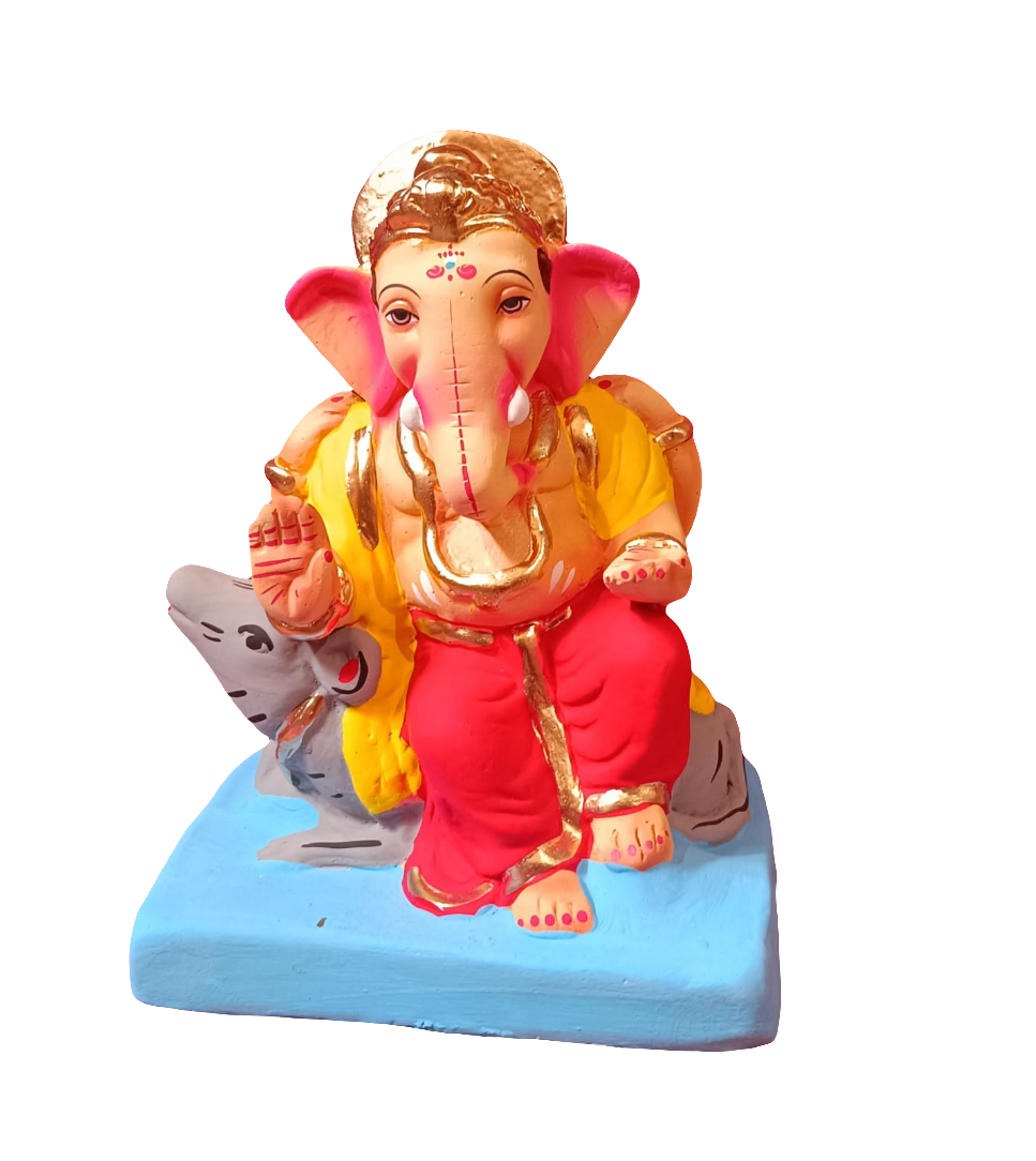 Ganesh Idol 6"  Home Visarjan Kacchi Mitti Ganesh (Eco Friendly -05) (COLOURED) - Assorted Colour - Only Berlin same day delivery - Spice Village