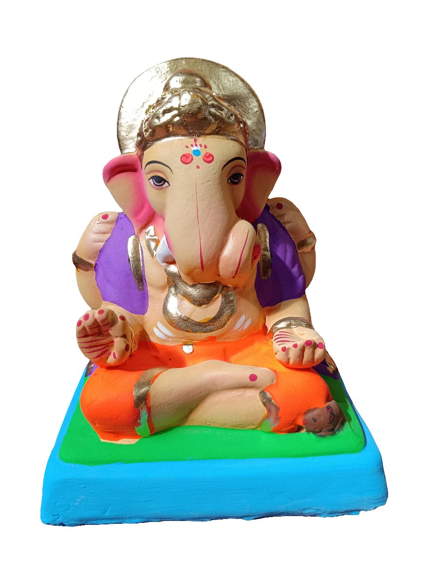 Ganesh Idol 6"  Home Visarjan Kacchi Mitti Ganesh (Eco Friendly -06) (COLOURED) - Assorted Colour - Only Berlin same day delivery - Spice Village
