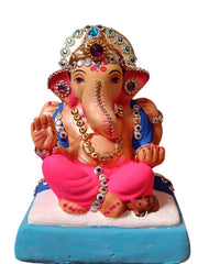 Ganesh Idol 6"  Home Visarjan Kacchi Mitti Ganesh (Eco Friendly -15) (Diamond) - Assorted Colour - Only Berlin same day delivery - Spice Village