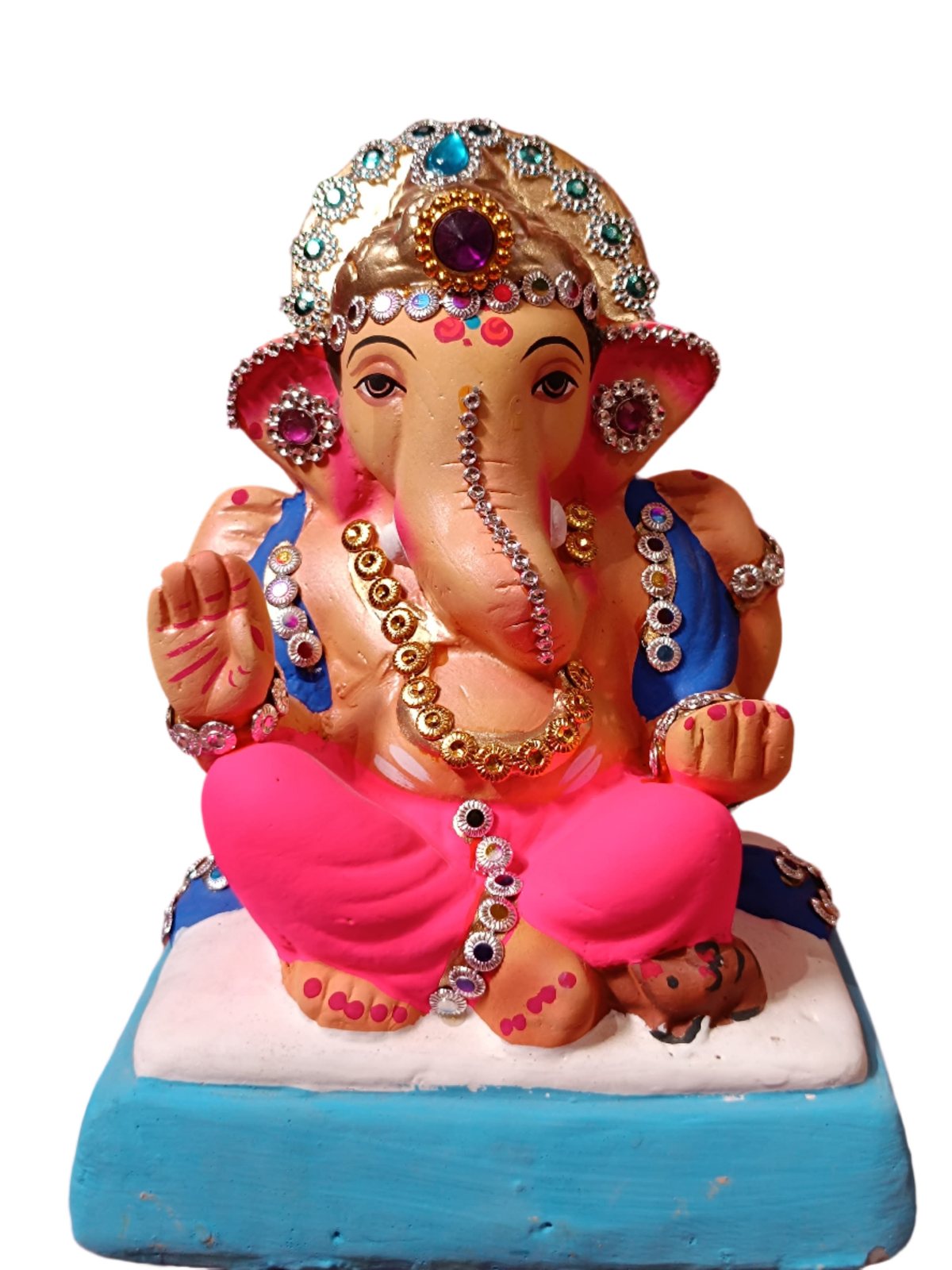 Ganesh Idol 6"  Home Visarjan Kacchi Mitti Ganesh (Eco Friendly -15) (Diamond) - Assorted Colour - Only Berlin same day delivery - Spice Village