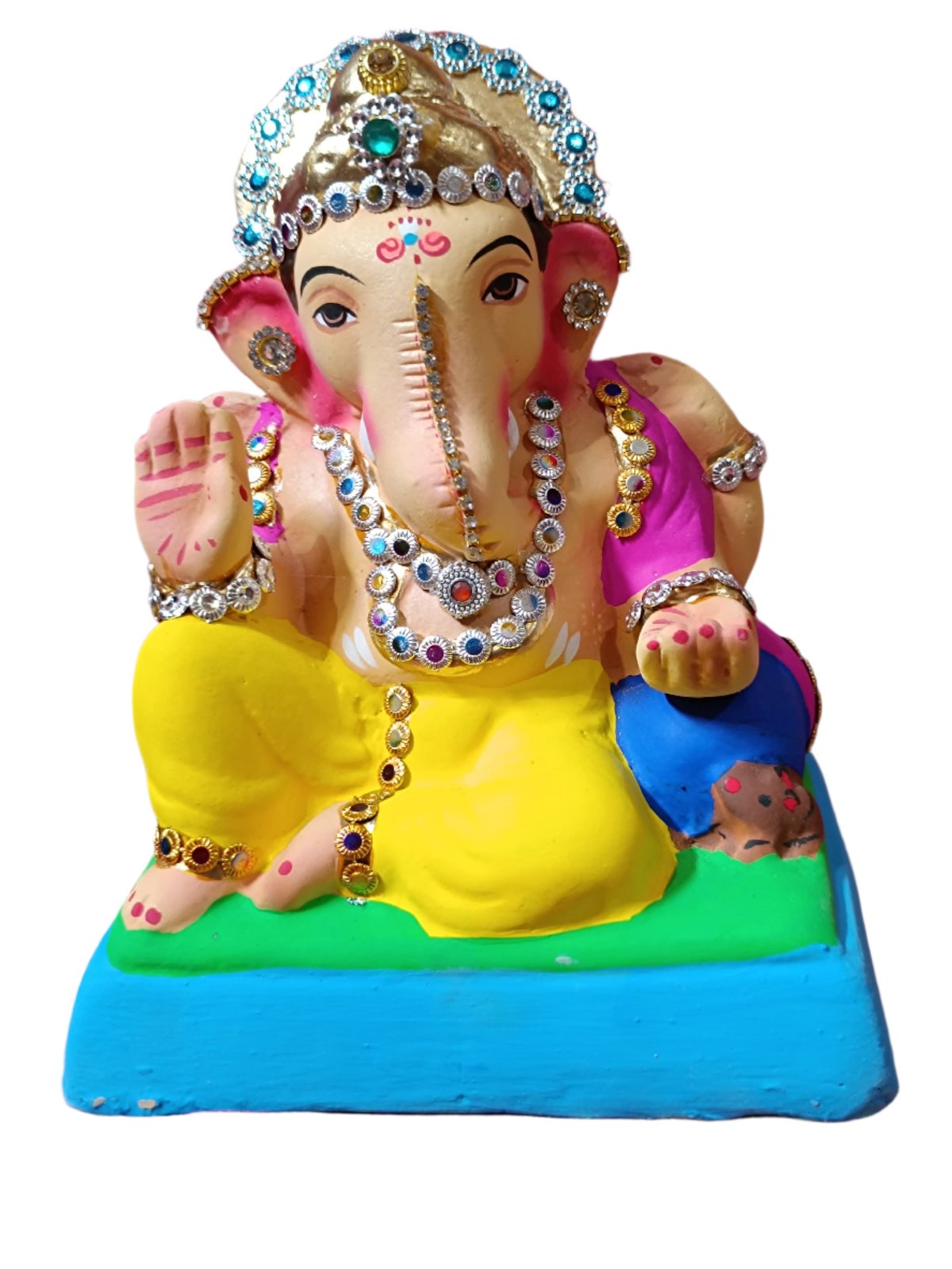 Ganesh Idol 6"  Home Visarjan Kacchi Mitti Ganesh (Eco Friendly -16) (Diamond) - Assorted Colour - Only Berlin same day delivery - Spice Village