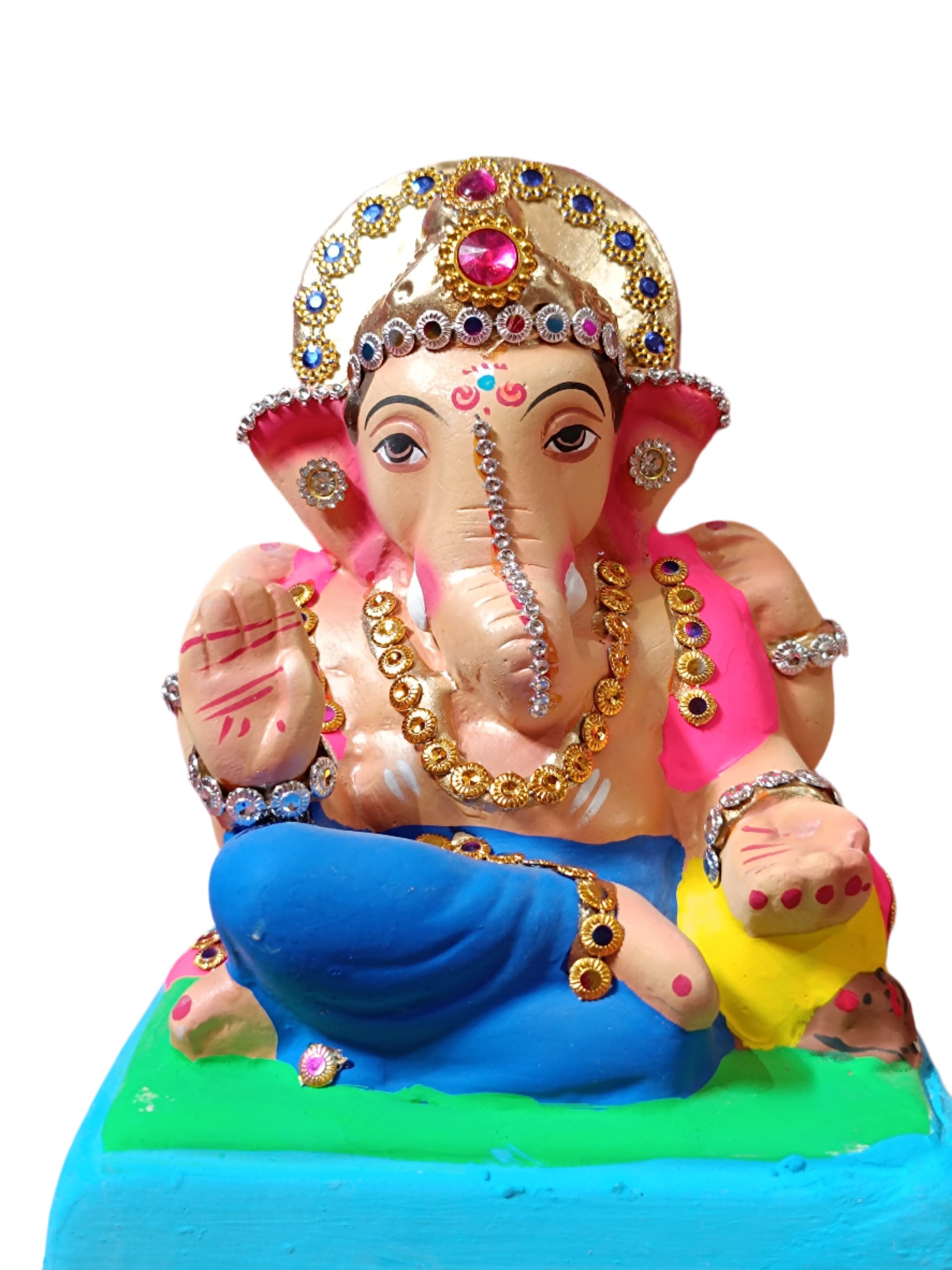 Ganesh Idol 6"  Home Visarjan Kacchi Mitti Ganesh (Eco Friendly -17) (Diamond) - Assorted Colour - Only Berlin same day delivery - Spice Village