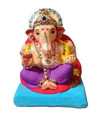 Ganesh Idol 6"  Home Visarjan Kacchi Mitti Ganesh (Eco Friendly -18) (Diamond) - Assorted Colour - Only Berlin same day delivery - Spice Village