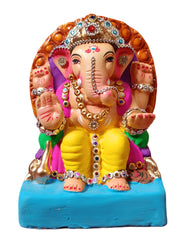 Ganesh Idol 6"  Home Visarjan Kacchi Mitti Ganesh (Eco Friendly -19) (Diamond) - Assorted Colour - Only Berlin same day delivery - Spice Village