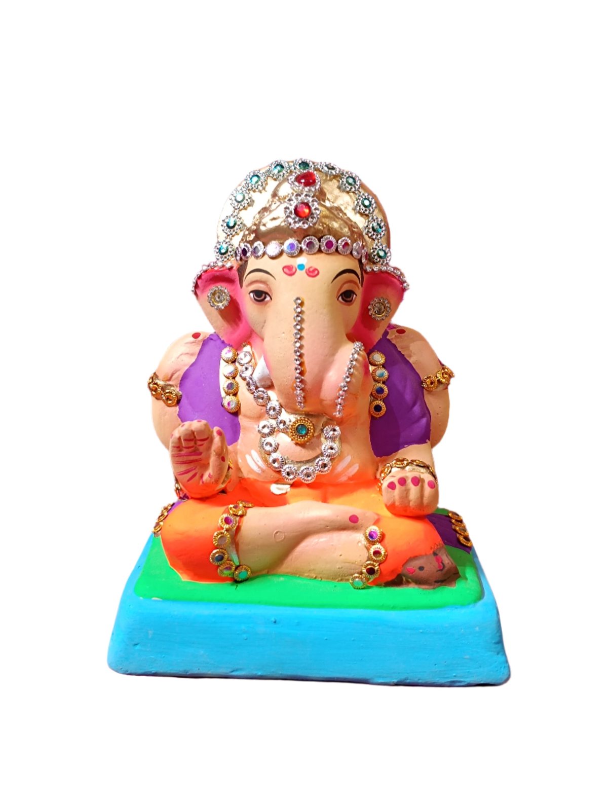 Ganesh Idol 6"  Home Visarjan Kacchi Mitti Ganesh (Eco Friendly -20) (Diamond) - Assorted Colour - Only Berlin same day delivery - Spice Village