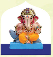 Ganesh Idol 6"  Home Visarjan Kacchi Mitti Ganesh (Eco Friendly -21) (Diamond) - Assorted Colour - Only Berlin same day delivery - Spice Village