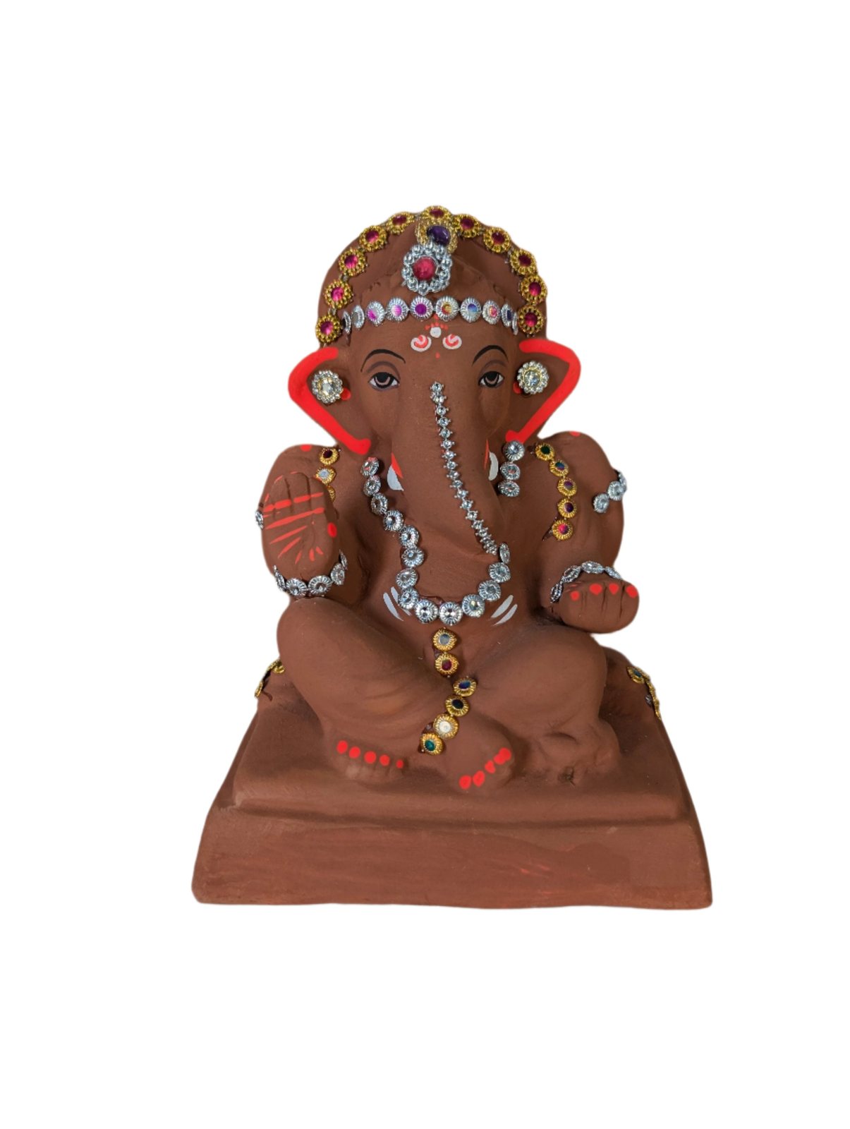 Ganesh Idol 6"  Home Visarjan Kacchi Mitti Ganesh (Eco Friendly -23) (Diamond) - Assorted Colour - Only Berlin same day delivery - Spice Village
