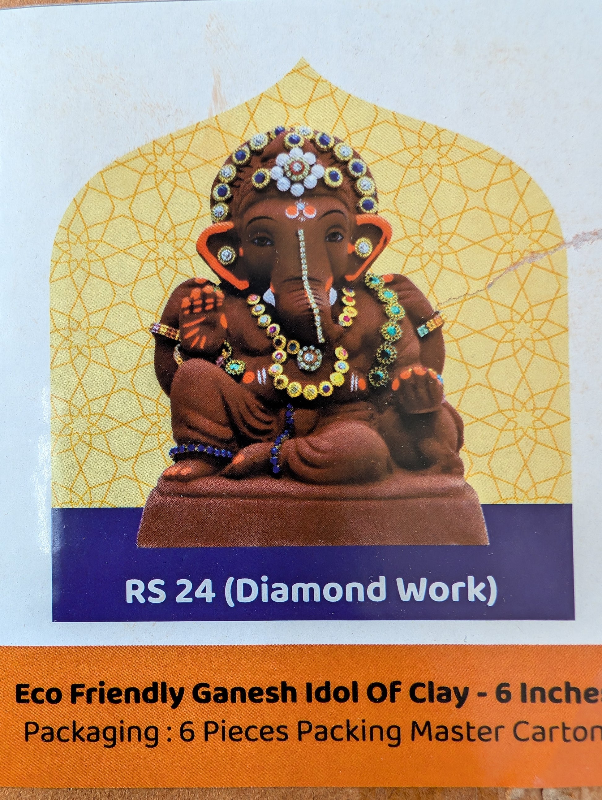 Ganesh Idol 6"  Home Visarjan Kacchi Mitti Ganesh (Eco Friendly -24) (Diamond) - Assorted Colour - Only Berlin same day delivery - Spice Village