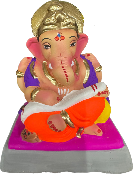 Ganesh Idol 6"  Home Visarjan Kacchi Mitti Ganesh (Eco Friendly -51) (COLOURED) - Assorted Colour - Only Berlin same day delivery - Spice Village