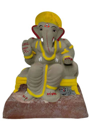 Ganesh Murti (Statue) Home Visarjan Kacchi Mitti Ganesh (Eco Friendly) 20cm (Yellow Colour) - Assorted Colour - Only Berlin same day delivery - Spice Village