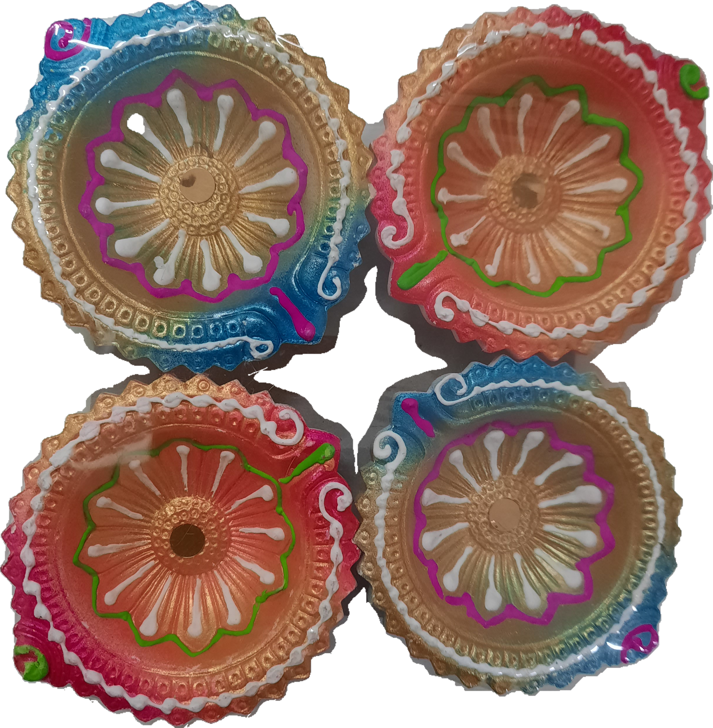 Premium Fancy Colorful Diya (Pack of 4) - Spice Village
