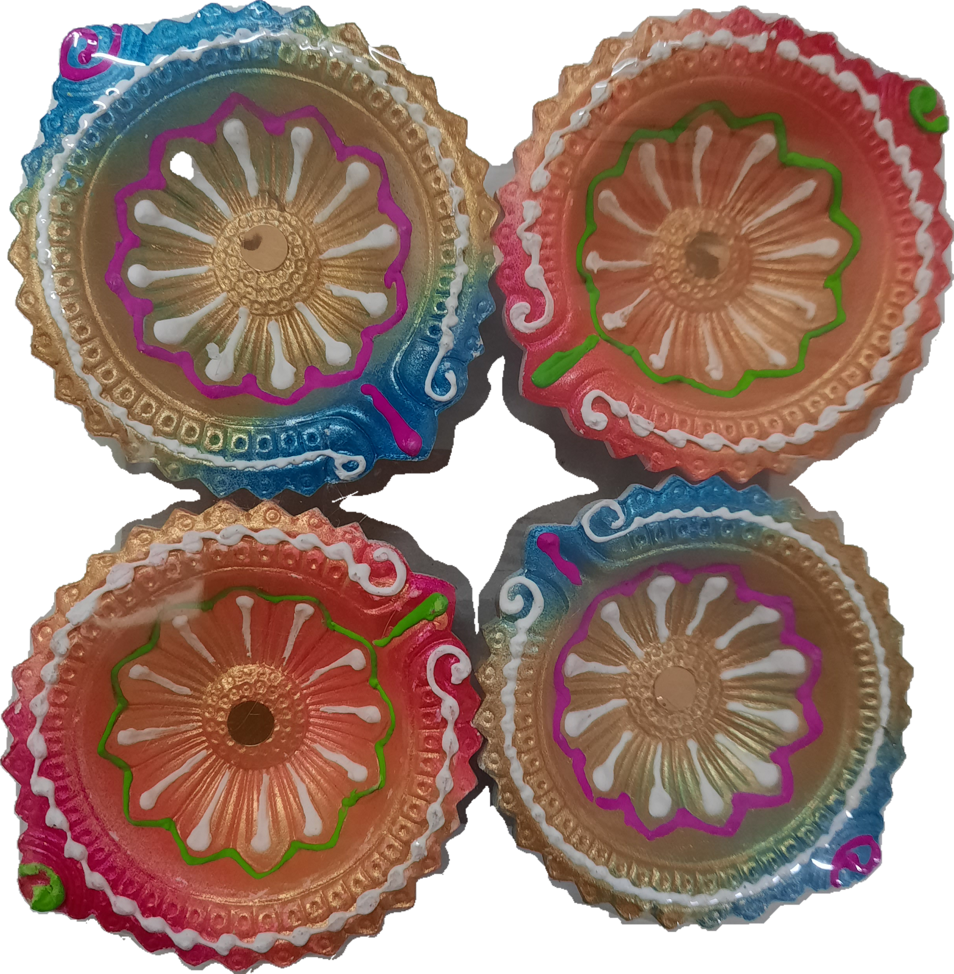 Premium Fancy Colorful Diya (Pack of 4) - Spice Village