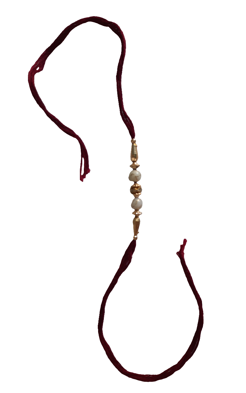 Rakhi (2 Big white moti and golden beed)(1 Pc) - Spice Village