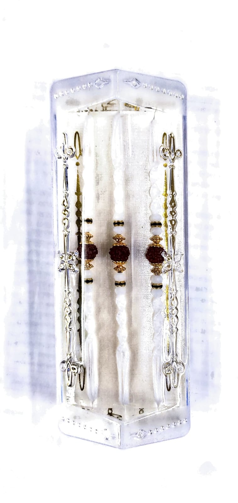 Rakhi (White Thread & Brown Single Moti) (1 Pc) - Spice Village