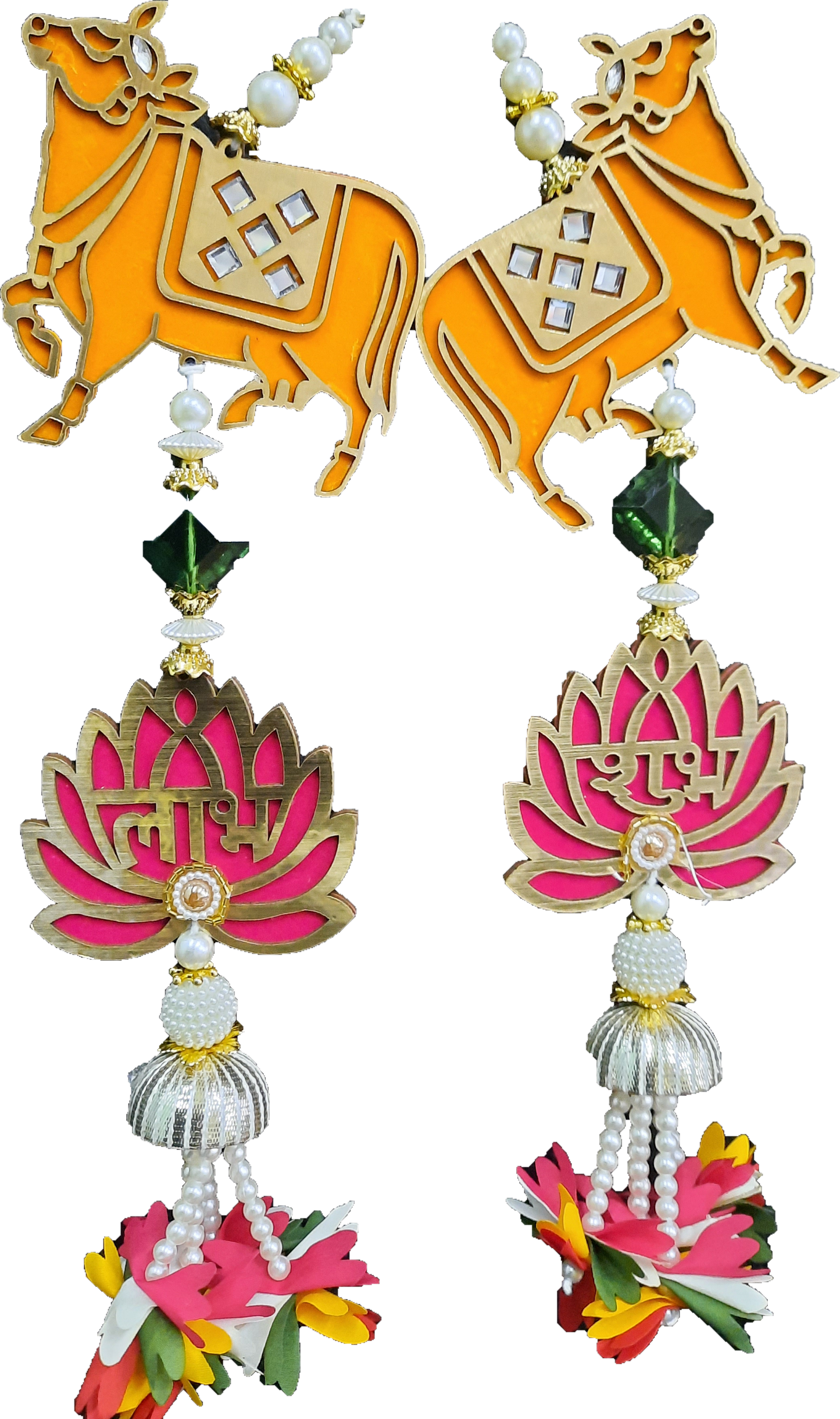 Set of 2 Nandi and Lotus Shubh Labh Hanging Toran - Spice Village