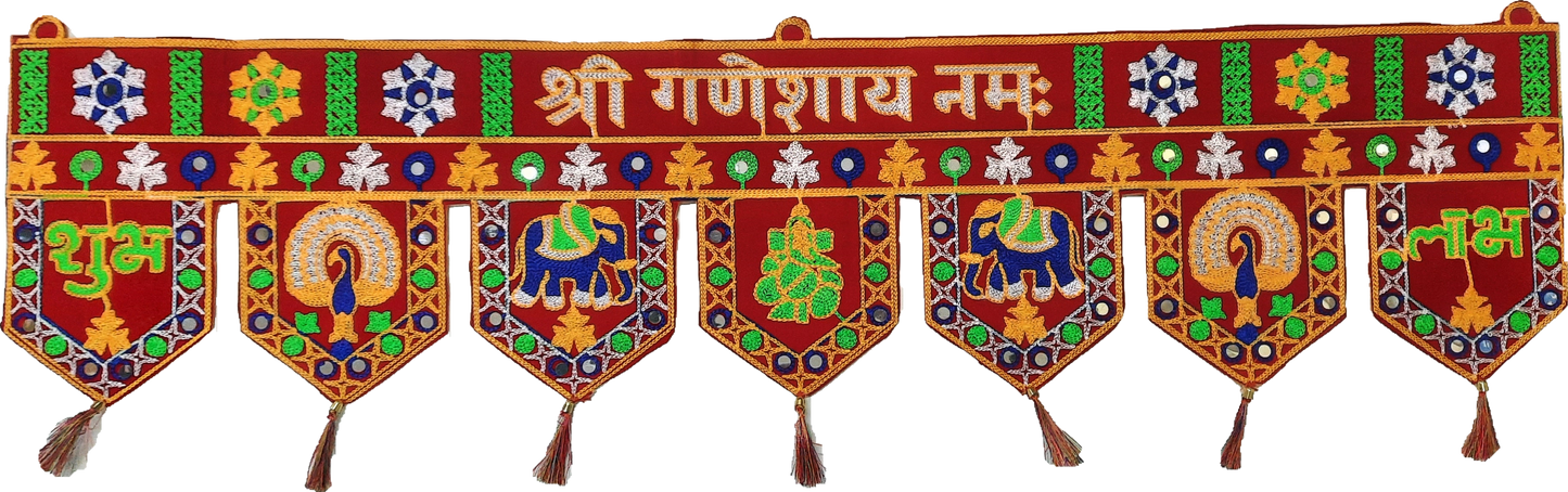 Toran Shubh Labh With Ganeshji Red Cloth - Spice Village