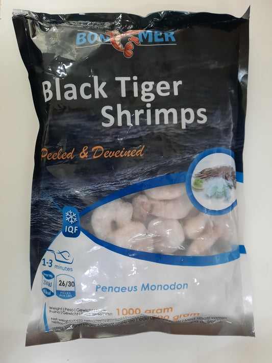 Frozen BonMer Black Tiger Shrimp Easy Peel & Deveined 26/30 700gm - Only Berlin Same Day Delivery