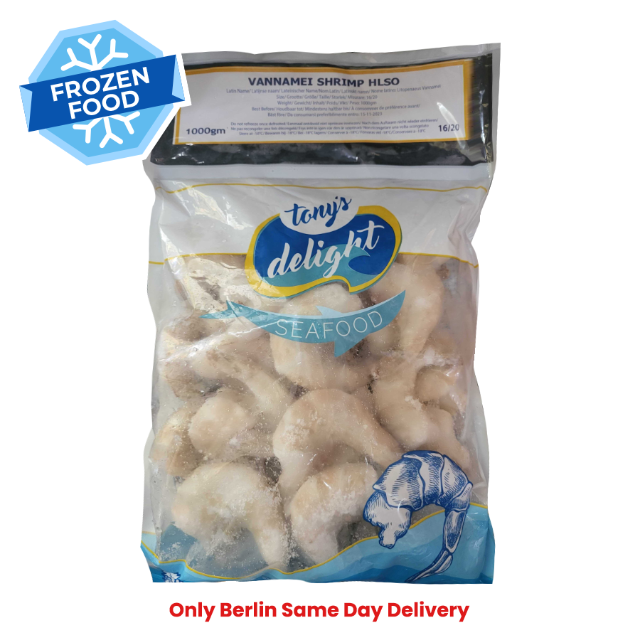 Frozen Tony Delight's Vannamei Shrimp (HLSO) 16/20 1kg - Only Berlin Same Day Delivery