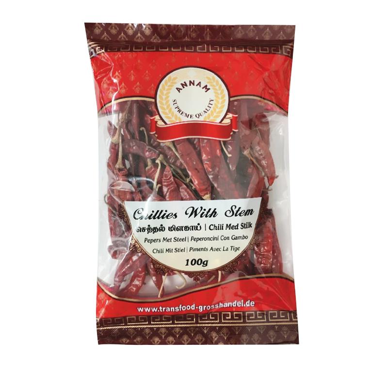 Annam Red Chillies With Stem 100gm - Spice Village