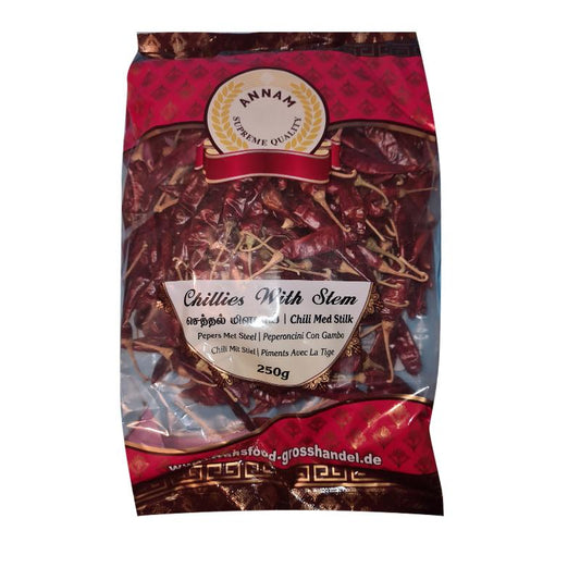 Annam Red Chillies With Stem 250gm - Spice Village
