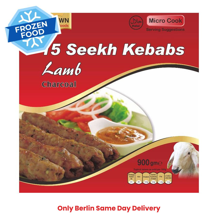 Frozen Crown Lamb Seekh Kebab (15 Pieces) Charcoal 900gm - Only Berlin Same Day Delivery - Spice Village