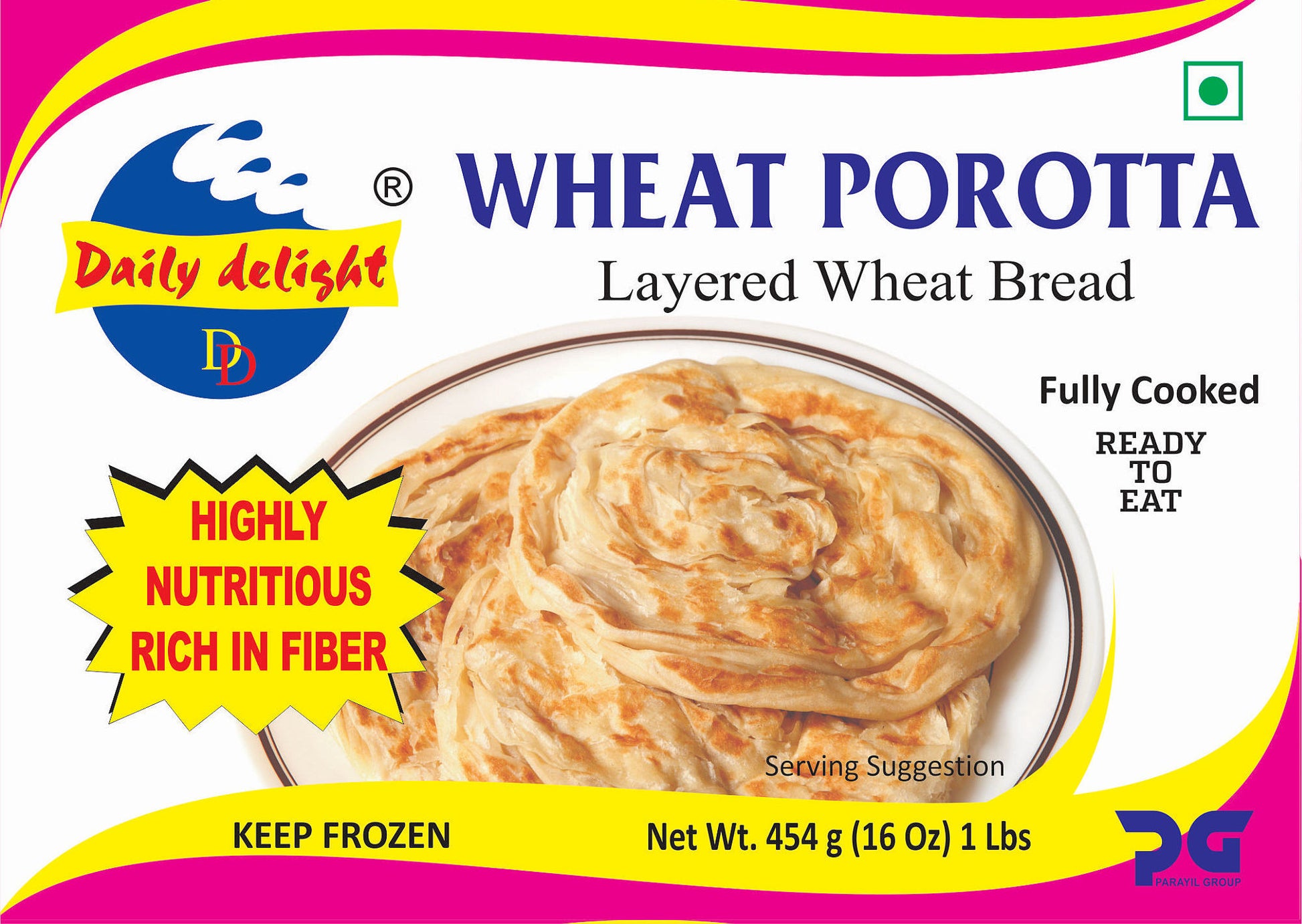 Frozen Daily Delight Wheat Porotta (6 pieces) 330gm - Only Berlin Same Day Delivery - Spice Village
