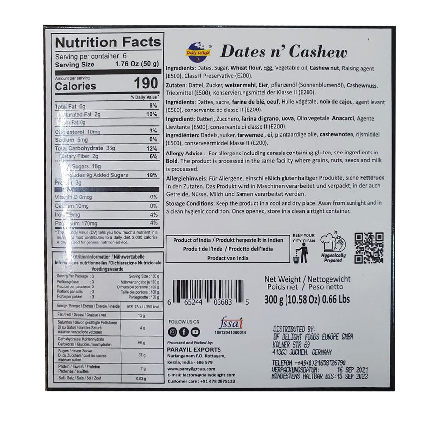 Daily Delight Dates & Cashew Cake 700gm - Spice Village