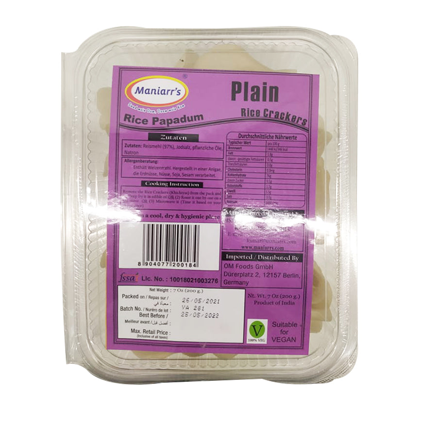 Maniarrs Rice Papad (Khichiya) - Plain 200gm - Spice Village