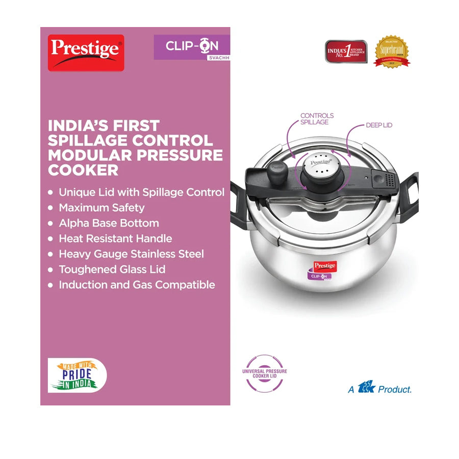 Prestige Svacch Clip On Pressure Stainless Steel Cooker 5L (No Refund / No Guarantee) - Spice Village