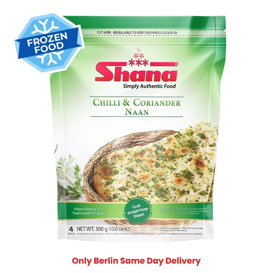 Frozen Shana Chilli & Coriander Naan 300gm - Only Berlin Same Day Delivery - Spice Village