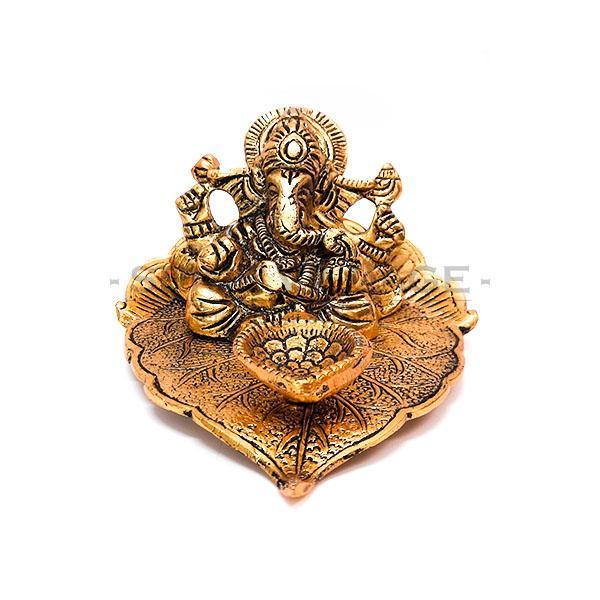Ganeshji Statue (Sitting on Leaf) (Murti) - Spice Village