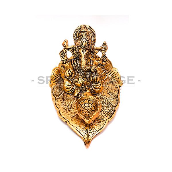 Ganeshji Statue (Sitting on Leaf) (Murti) - Spice Village