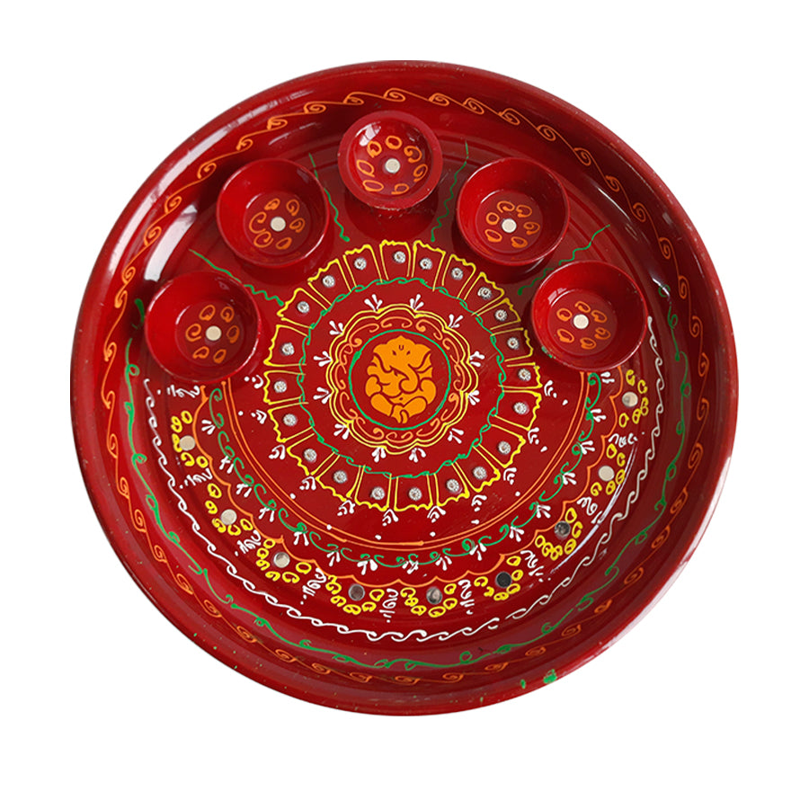 Pooja Thali Red (30 cm) - Spice Village