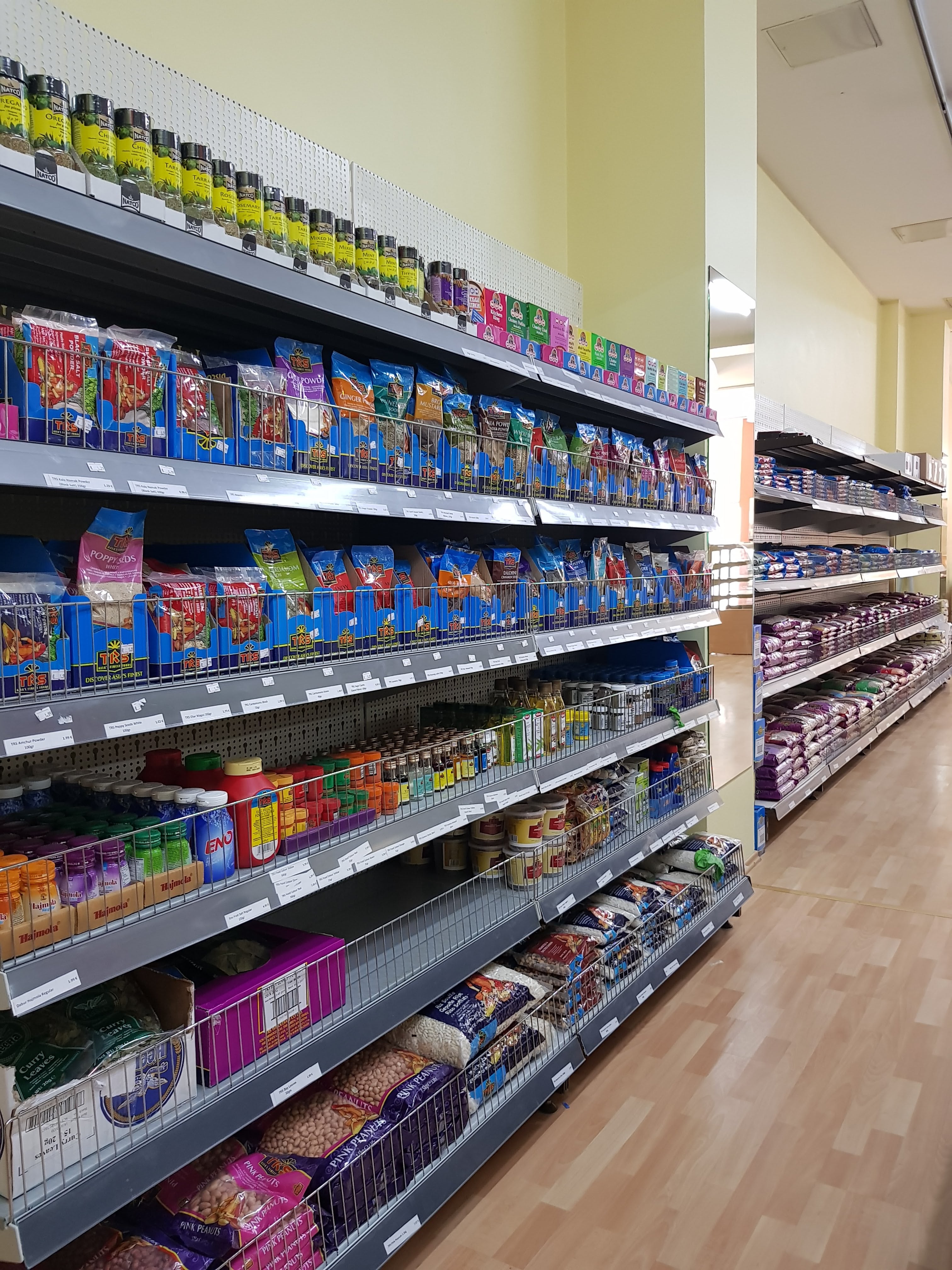 Packed grocery shelves