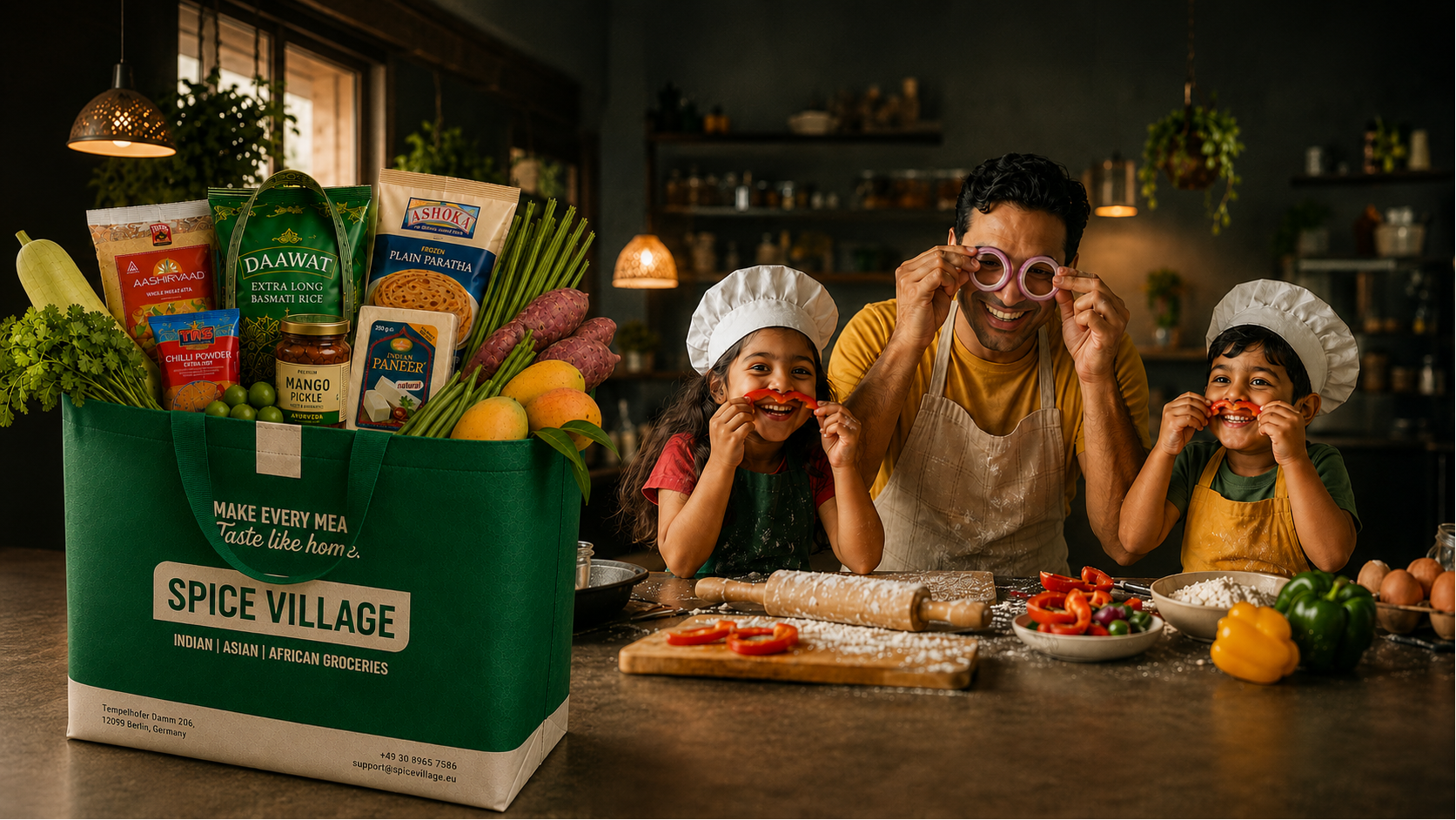 Spice Village family cooking together